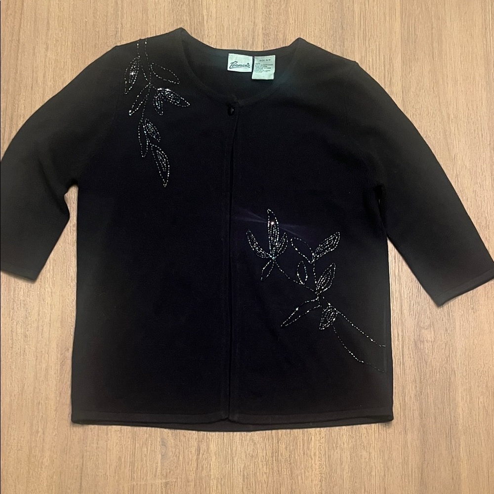 Elegant Black Cardigan with Embellished Design